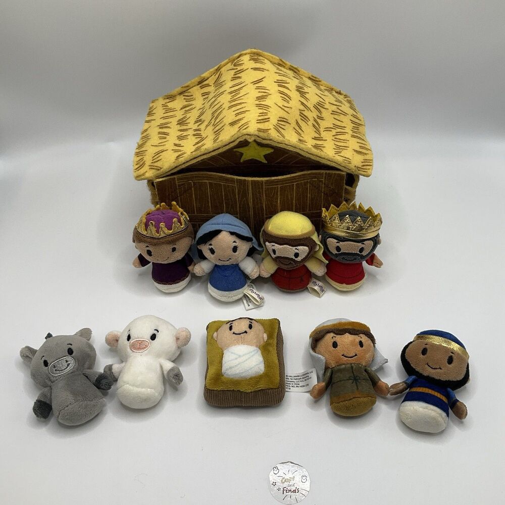 Hallmark itty bittys Nativity Set Stable 9 Plush Mary Jesus Wise Men Christmas